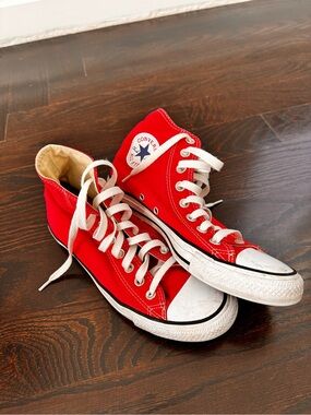 Converse Red High Top Canvas Sneakers with White Accents